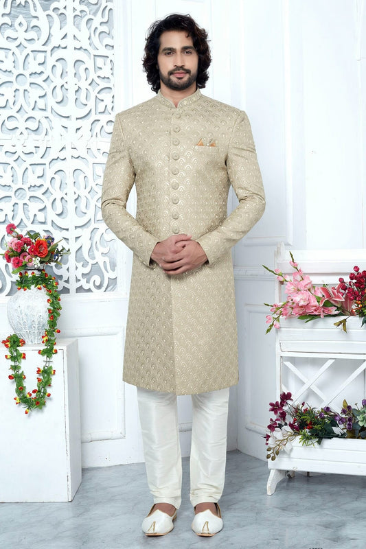 Beige Colour Art Silk Sherwani With Churidar Pant SH1230061