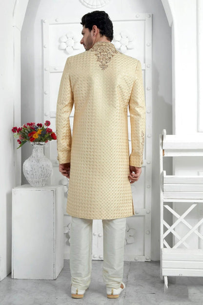 Beige Colour Art Silk Sherwani With Churidar Pant SH1230073 B