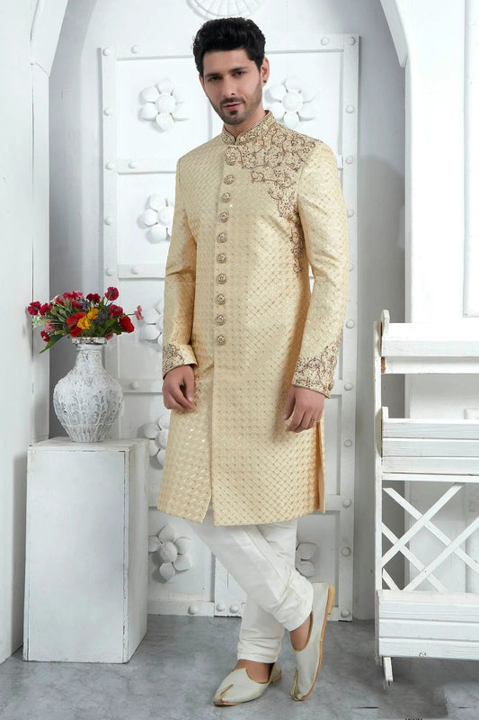 Beige Colour Art Silk Sherwani With Churidar Pant SH1230073