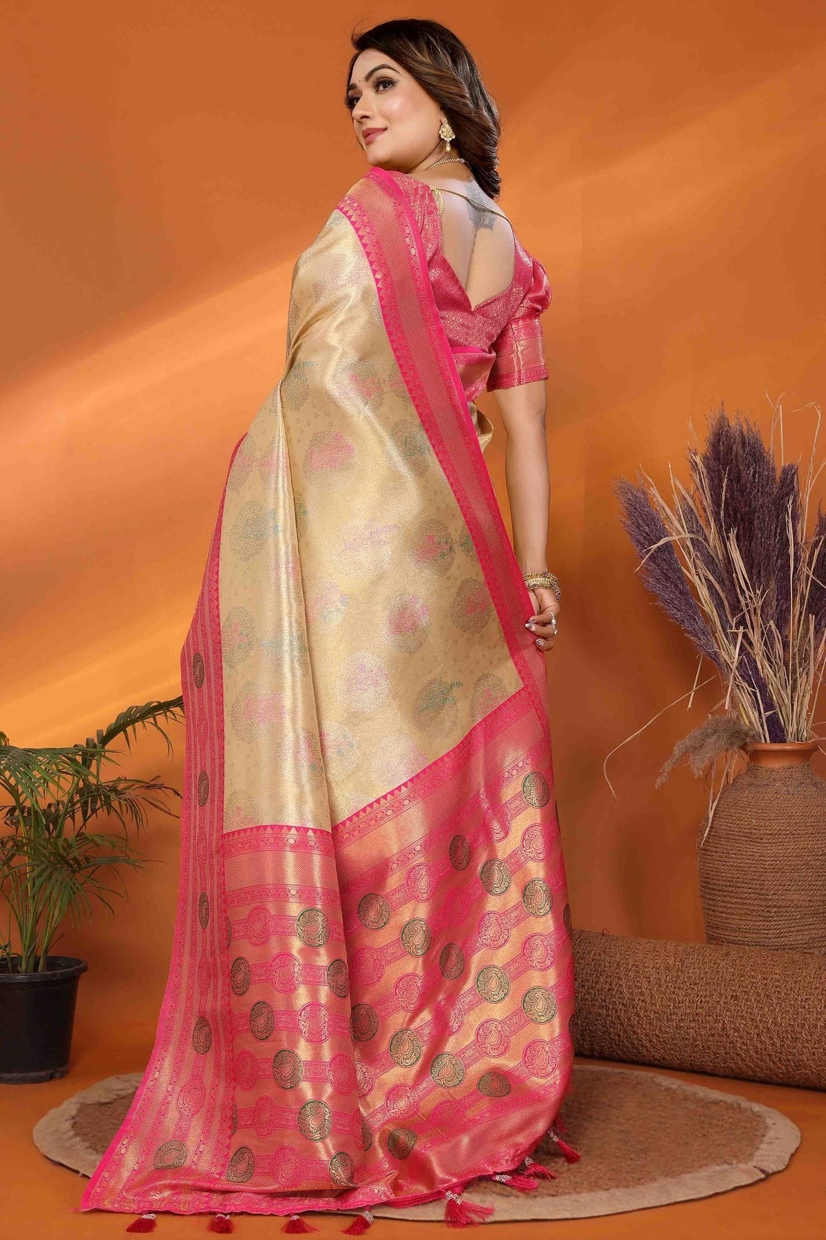Beige Colour Banarasi Tissue Silk Traditional Saree SD1113096 A