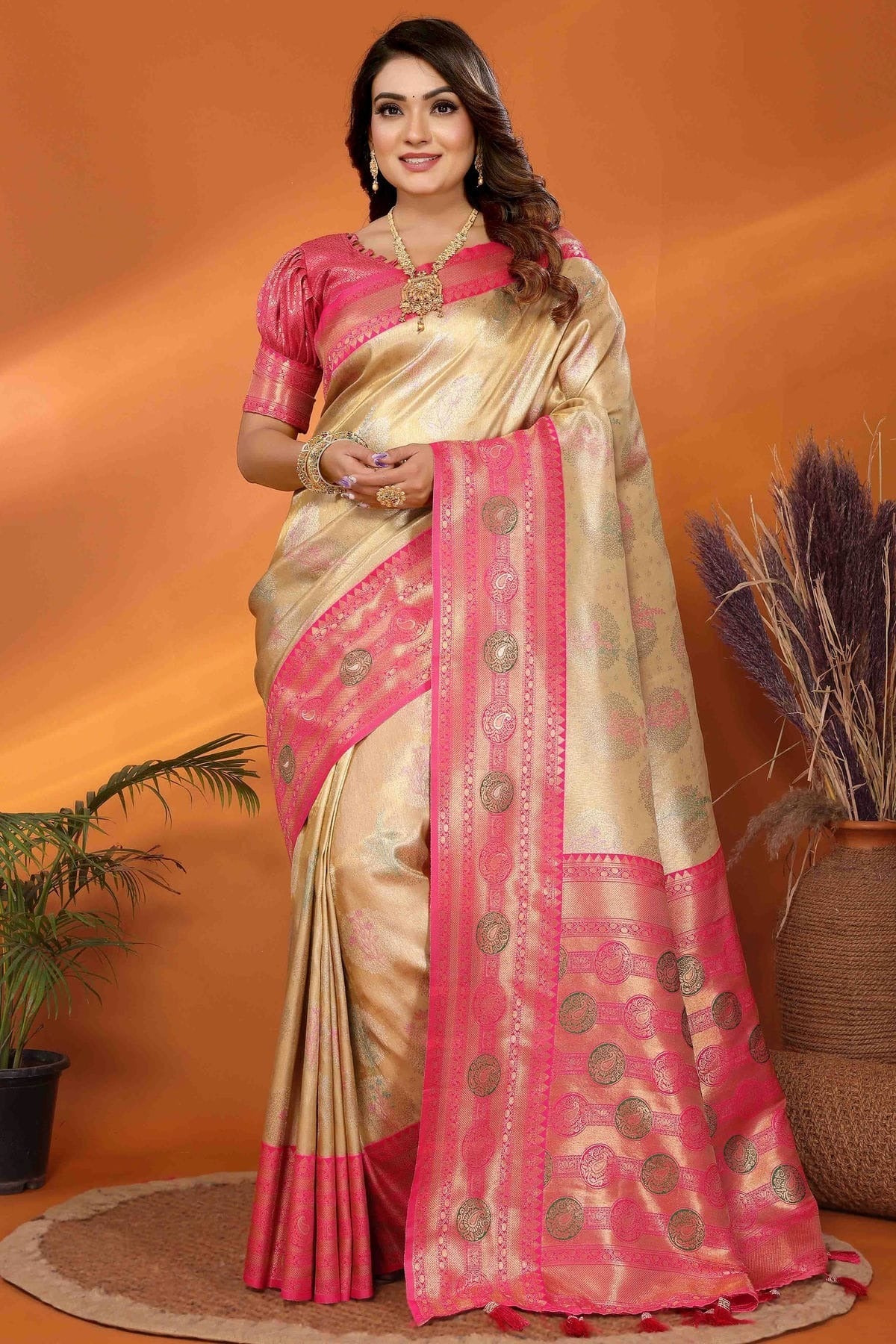 Beige Colour Banarasi Tissue Silk Traditional Saree SD1113096
