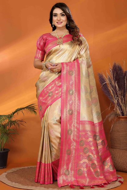 Beige Colour Banarasi Tissue Silk Traditional Saree SD1113096