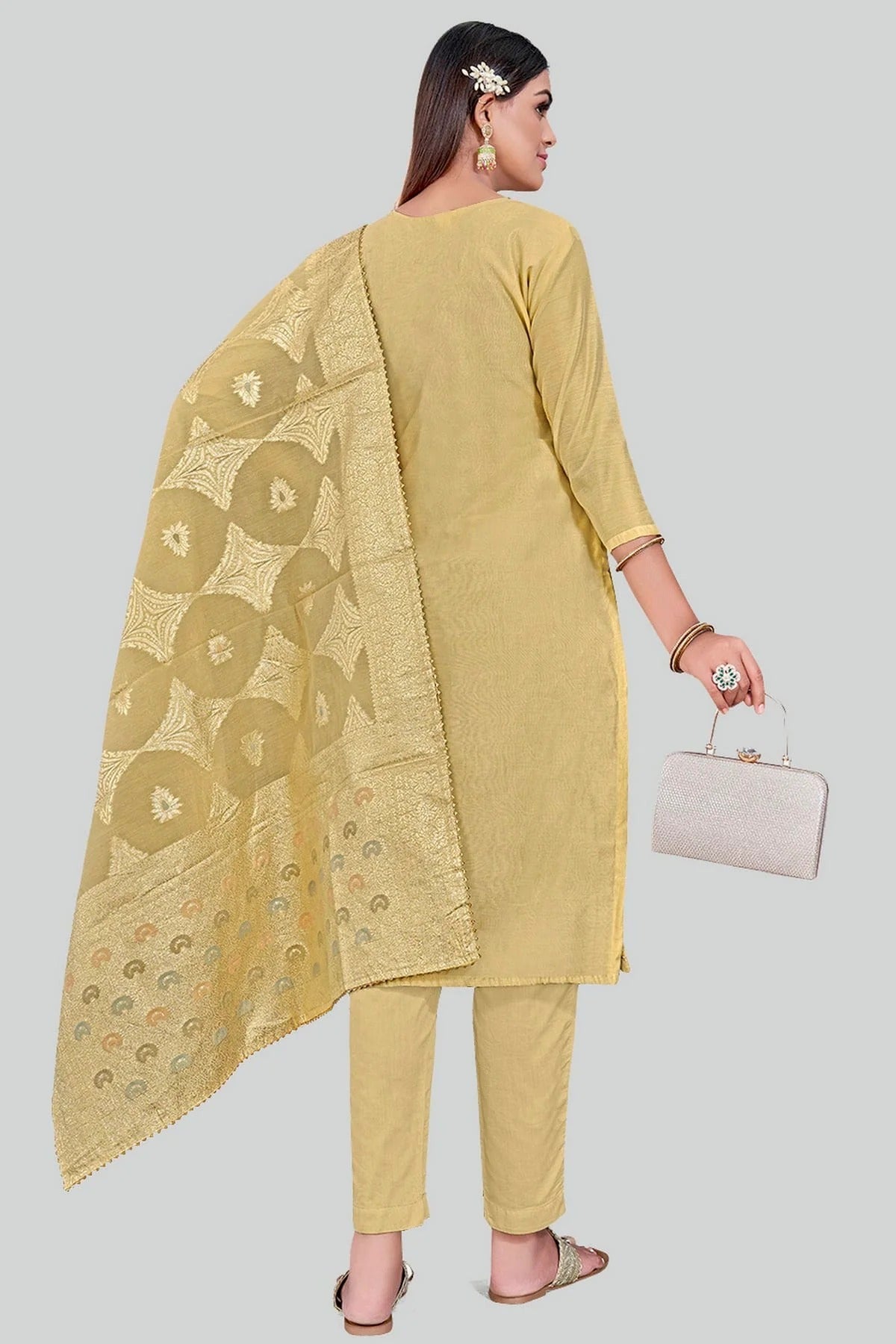Beige Colour Chanderi Silk Pant Style Suit SM1110606 A