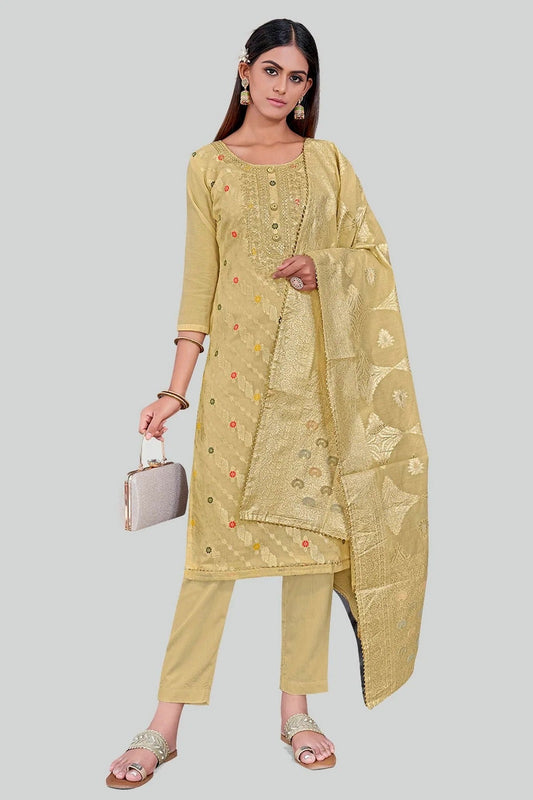 Beige Colour Chanderi Silk Pant Style Suit SM1110606