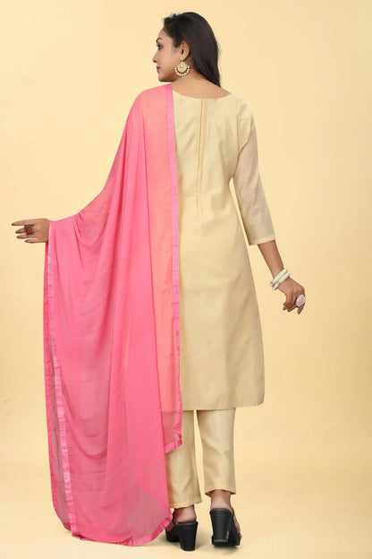 Beige Colour Chanderi Silk Pant Style Suit SM1110613 A