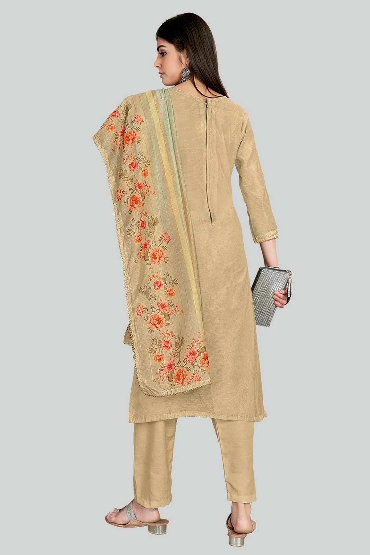 Beige Colour Chanderi Silk Pant Style Suit SM1110631 A