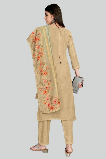 Beige Colour Chanderi Silk Pant Style Suit SM1110631 A