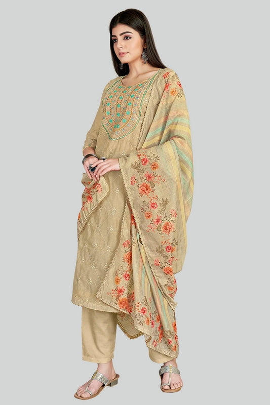 Beige Colour Chanderi Silk Pant Style Suit SM1110631