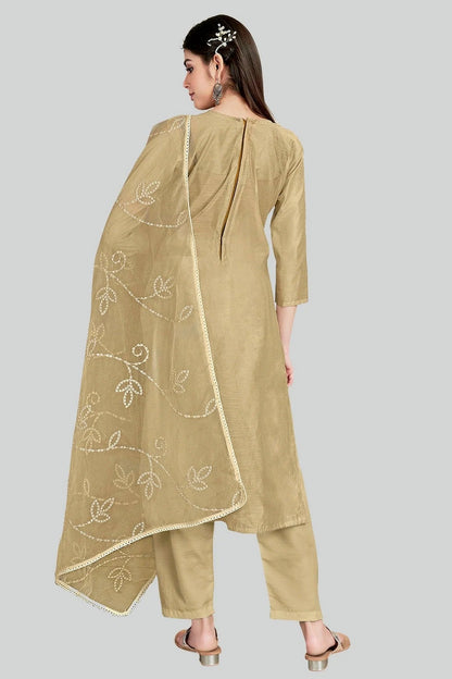 Beige Colour Chanderi Silk Pant Style Suit SM1110635 A