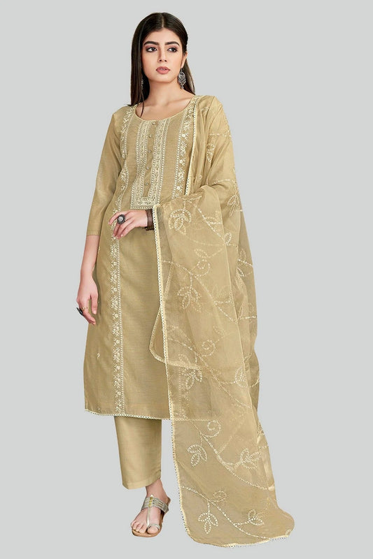 Beige Colour Chanderi Silk Pant Style Suit SM1110635