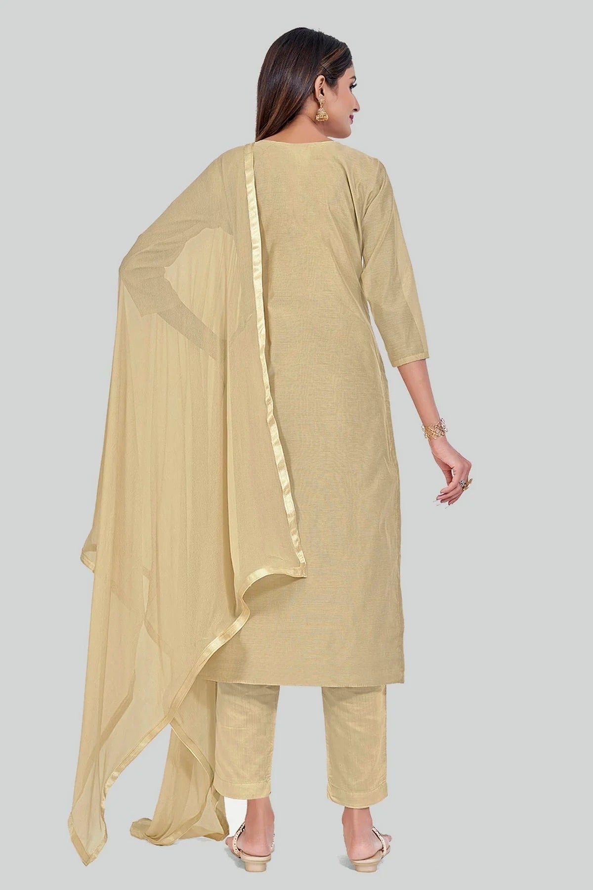 Beige Colour Chanderi Silk Pant Style Suit SM1110652 A