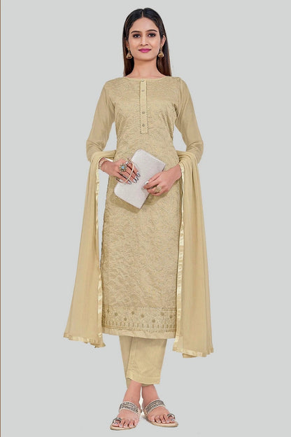 Beige Colour Chanderi Silk Pant Style Suit SM1110652