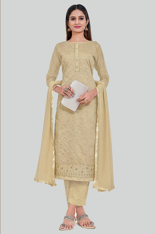 Beige Colour Chanderi Silk Pant Style Suit SM1110652