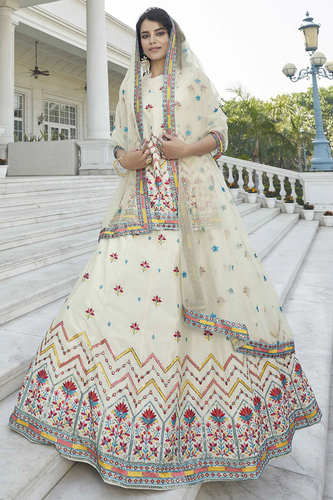 Beige Colour Chinon Chiffon Embroidery Lehenga Suit SM1150216 A