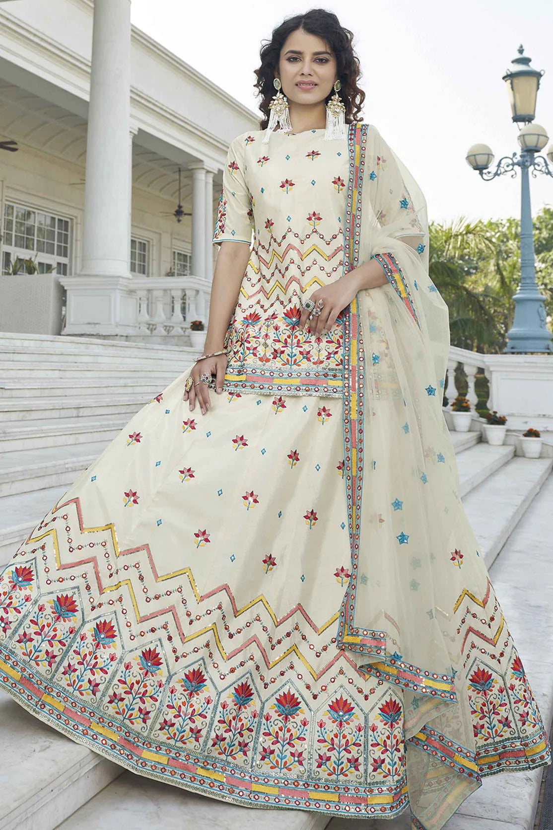 Beige Colour Chinon Chiffon Embroidery Lehenga Suit SM1150216