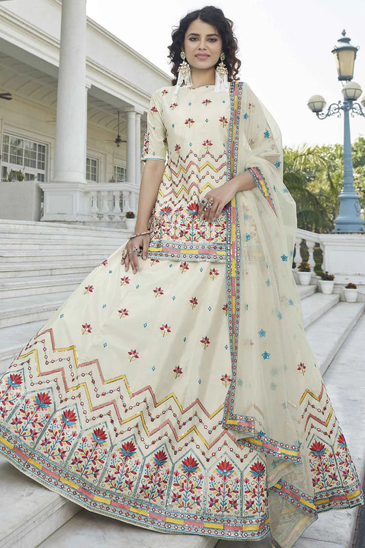 Beige Colour Chinon Chiffon Embroidery Lehenga Suit SM1150216