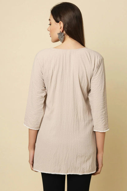 Beige Colour Cotton Crush Solid Work Readymade Top TP1110730 A