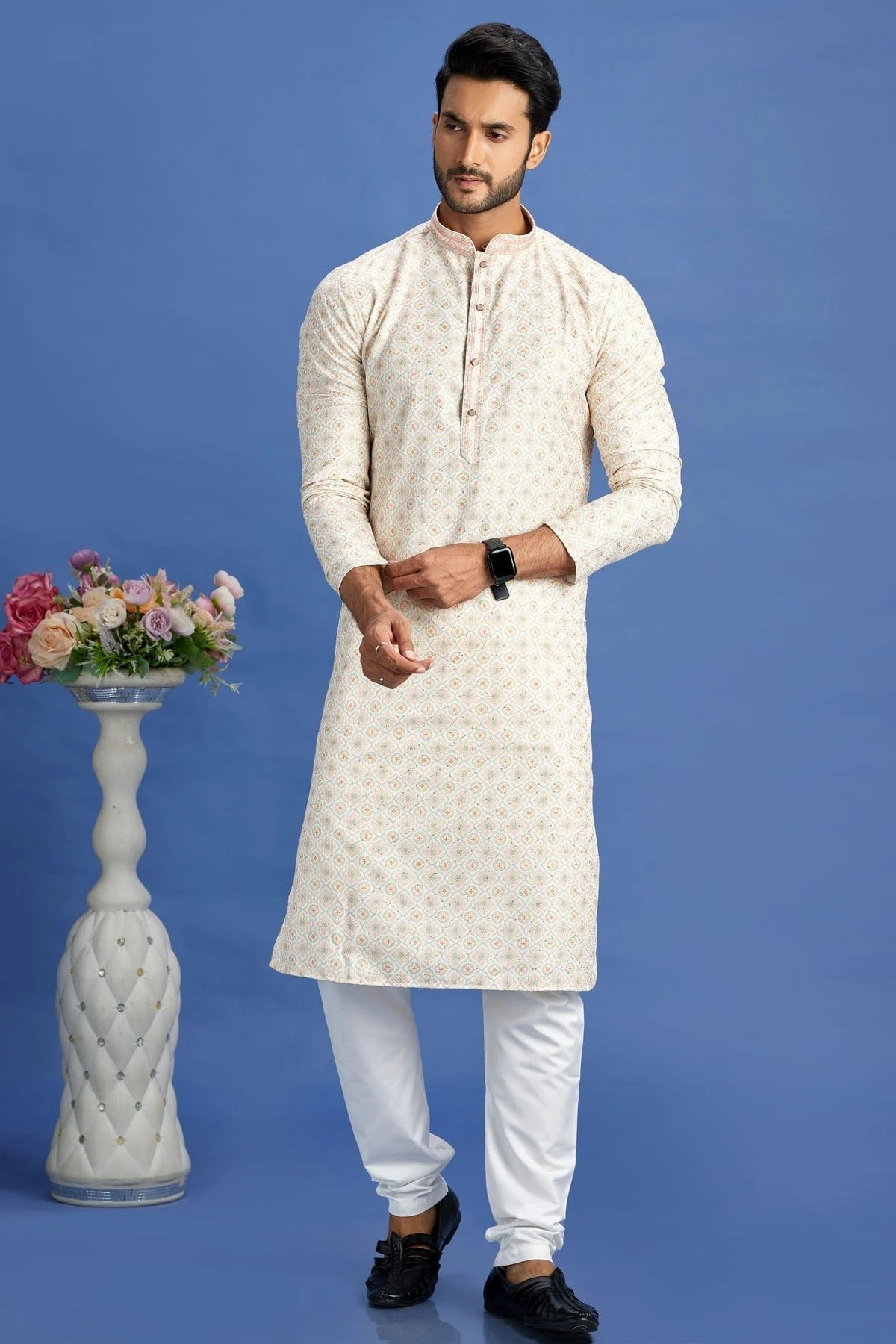 Beige Colour Cotton Pintex Work Kurta Pajama KP1230160 A