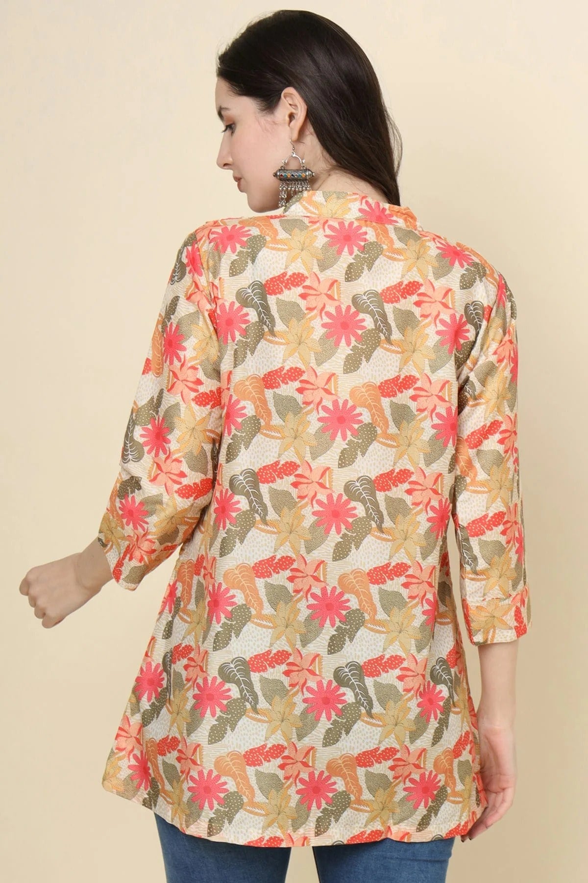 Beige Colour Cotton Printed Work Readymade Top TP1110789 A