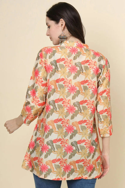 Beige Colour Cotton Printed Work Readymade Top TP1110789 A
