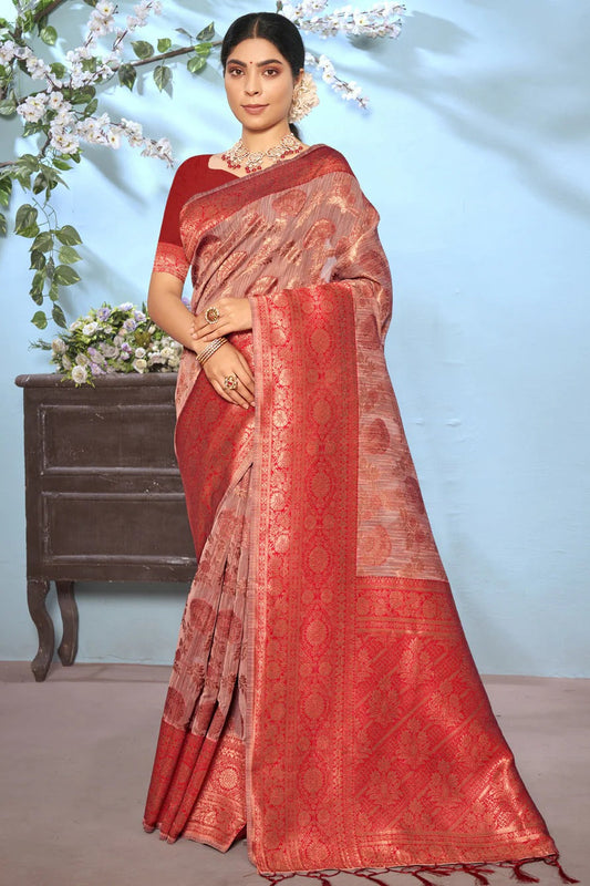 Beige Colour Cotton Traditional Saree In Woven Work SD1100964