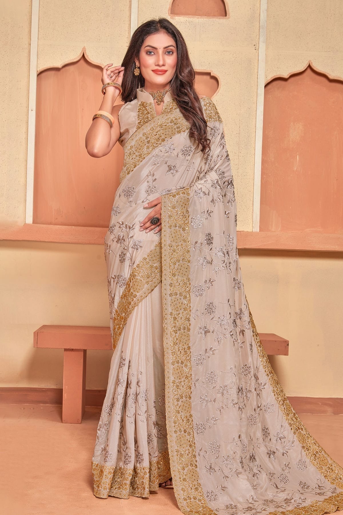 Beige Colour Crepe Silk Designer Saree LC1121505