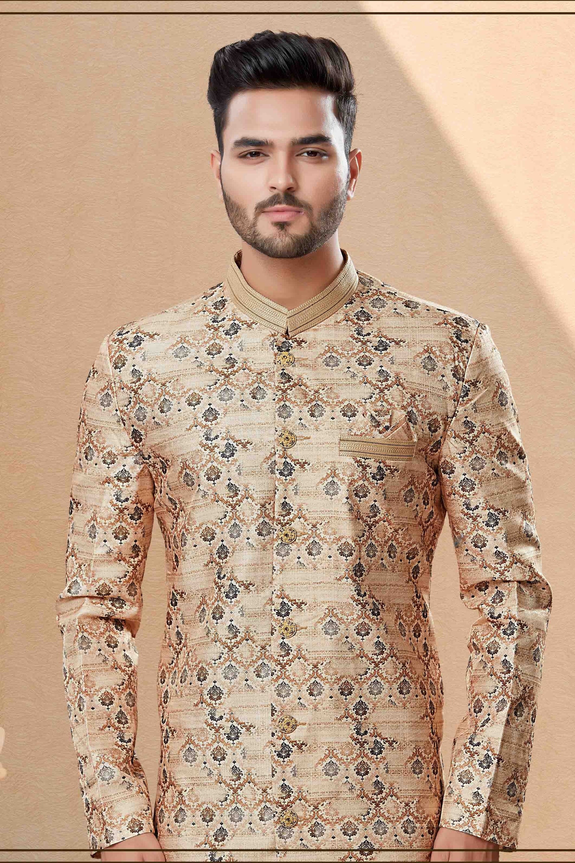 Beige Colour Dhoti Sherwani In Jacquard Fabric SH1040391 A