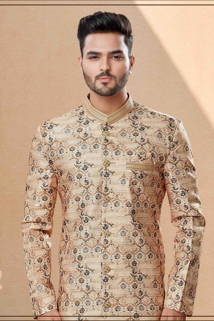 Beige Colour Dhoti Sherwani In Jacquard Fabric SH1040391 A