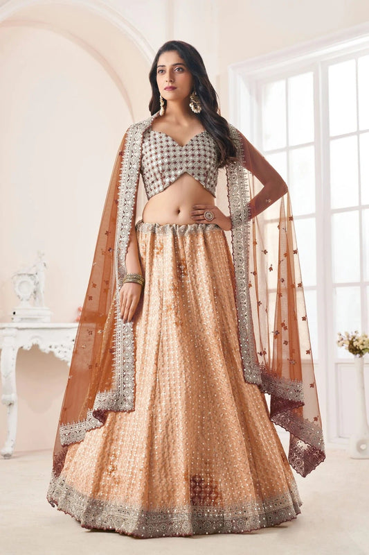 Beige Colour Embroidery Georgette Lehenga Choli LD1080833