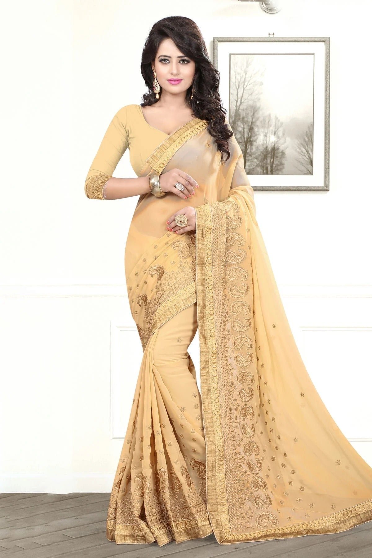 Beige Colour Georgette Designer Saree LC1121548
