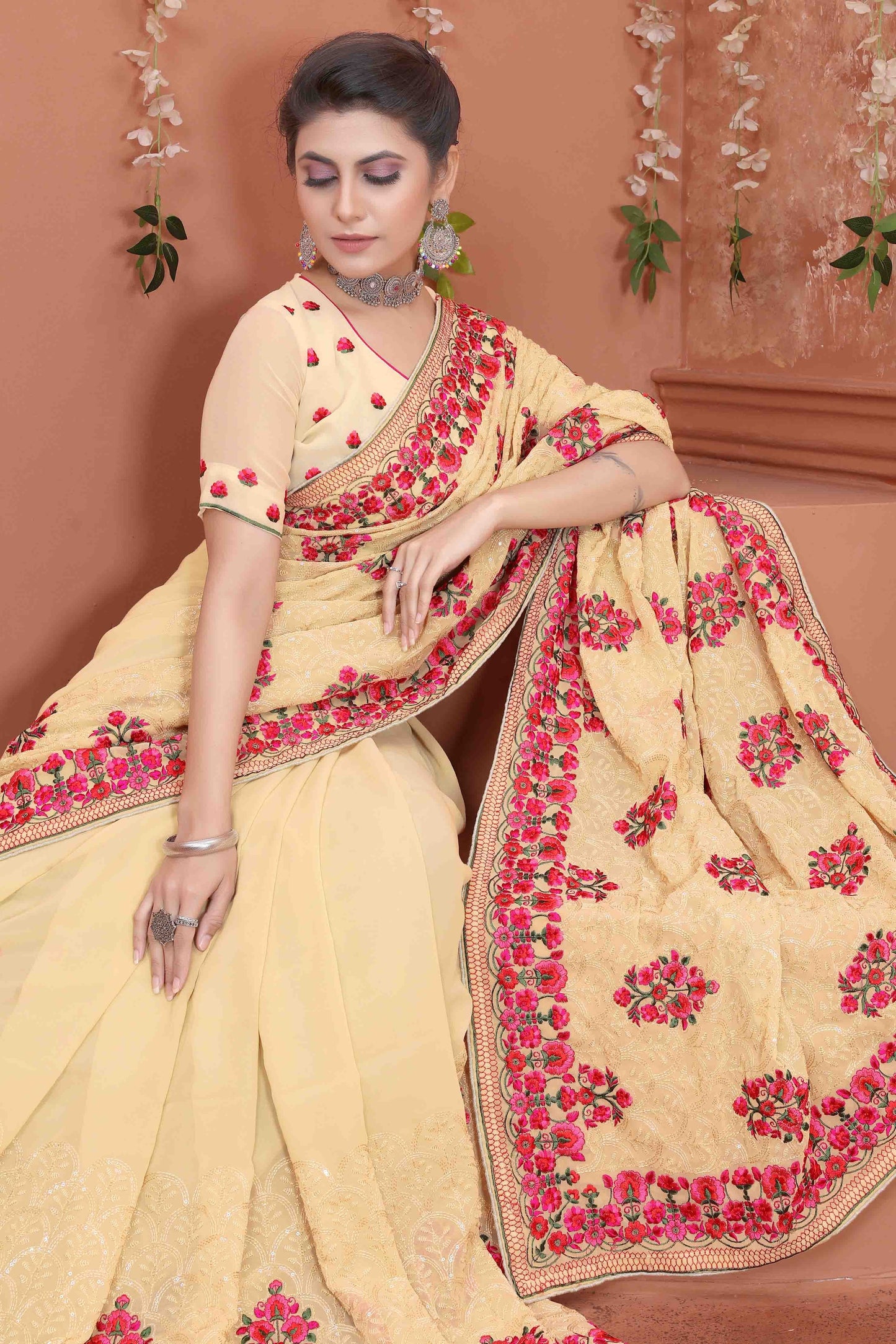 Beige Colour Georgette Designer Saree SD1090536 A