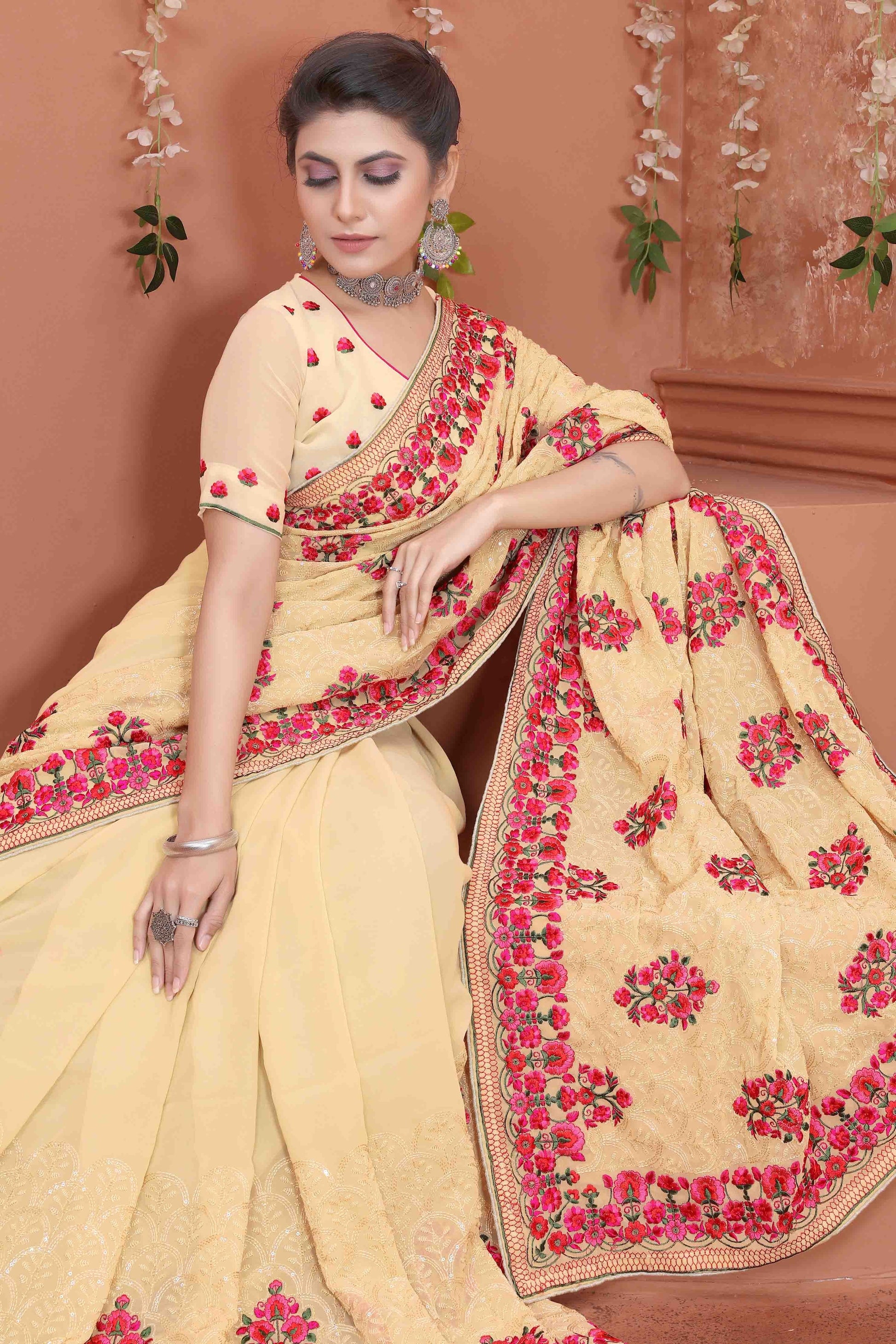 Beige Colour Georgette Designer Saree SD1090536 A