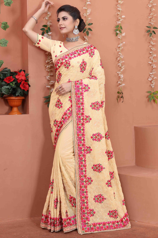 Beige Colour Georgette Designer Saree SD1090536