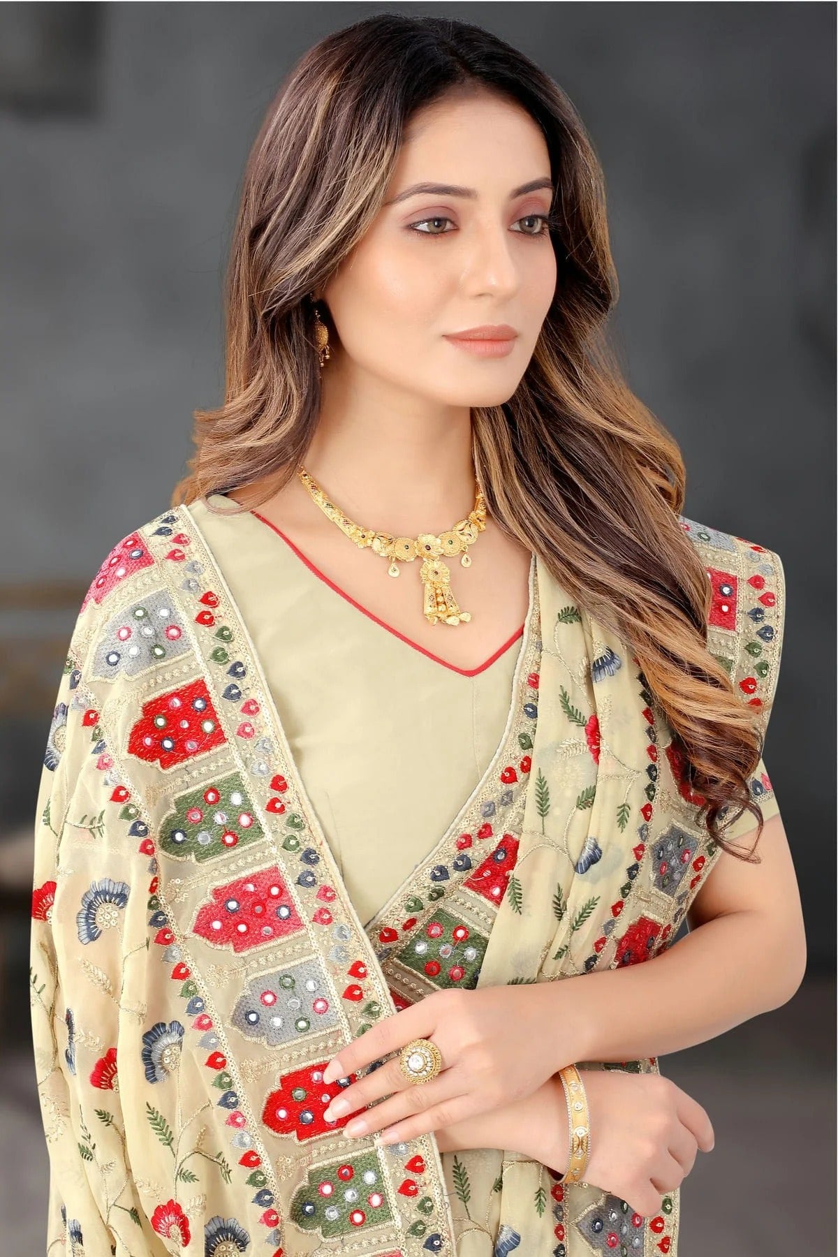 Beige Colour Georgette Designer Saree SD1091195 A