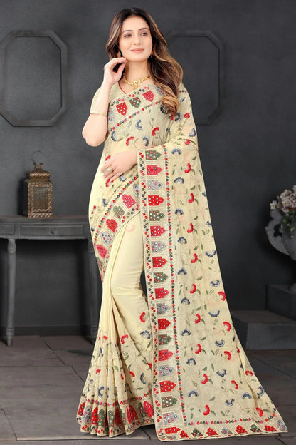 Beige Colour Georgette Designer Saree SD1091195