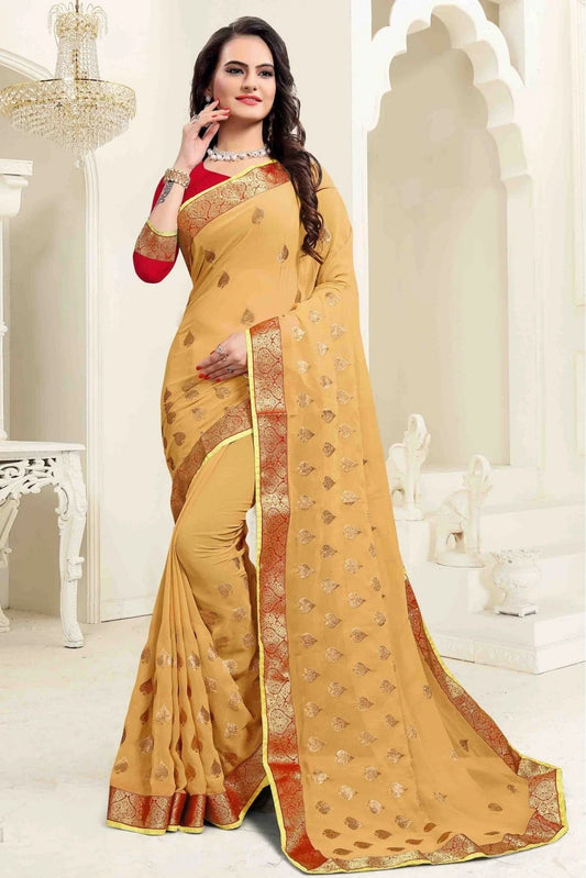 Beige Colour Georgette Embroidery Saree SD1120059