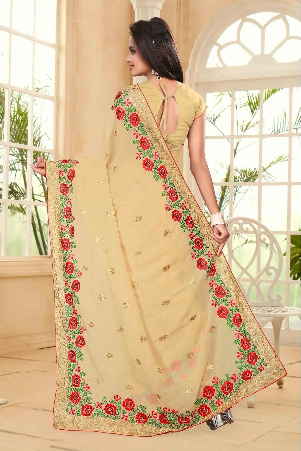 Beige Colour Georgette Party Wear Saree SD1120401 A