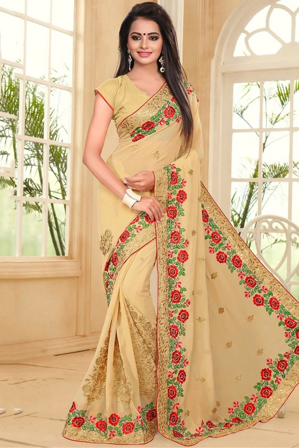 Beige Colour Georgette Party Wear Saree SD1120401