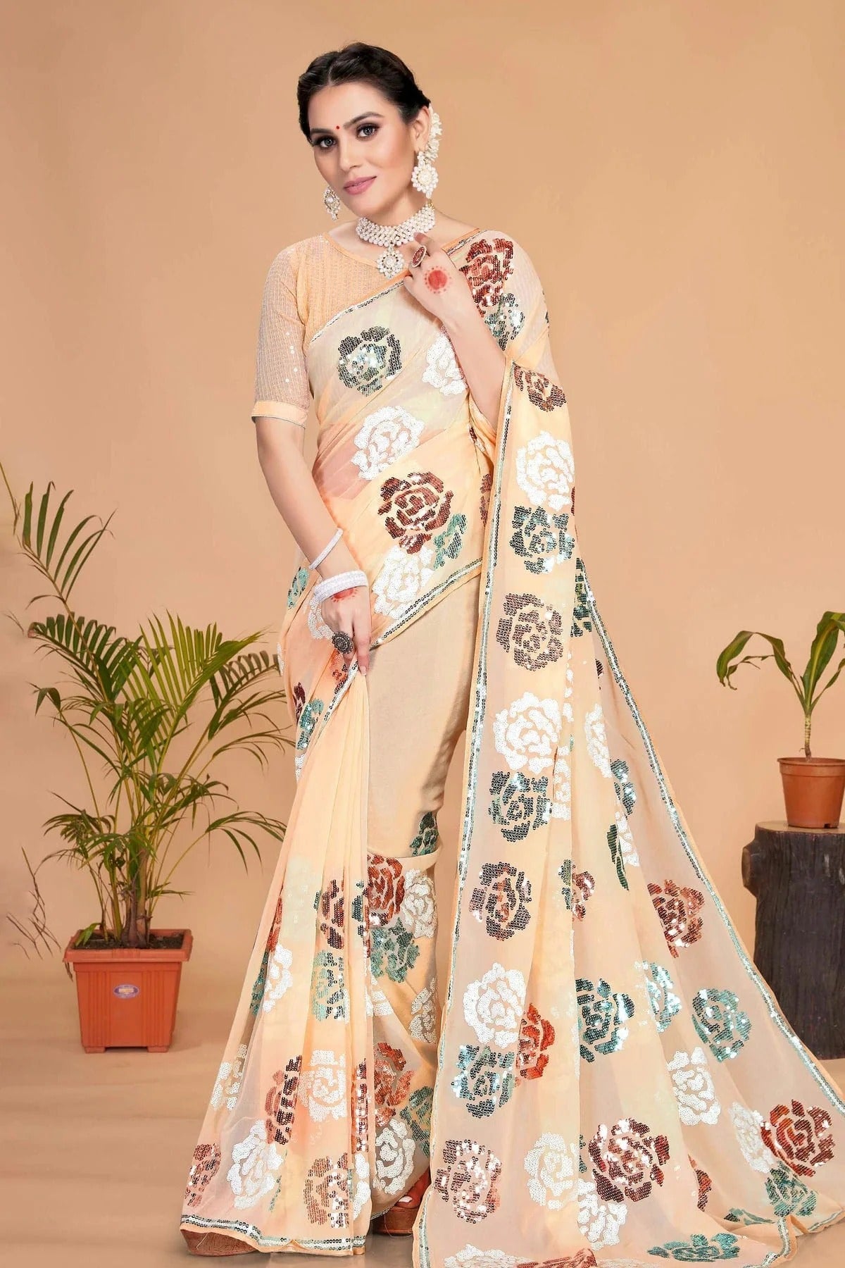 Beige Colour Georgette Saree SD1090739