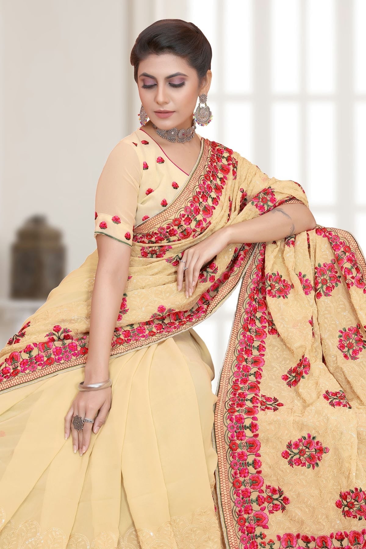 Beige Colour Georgette Saree SD1090776 A