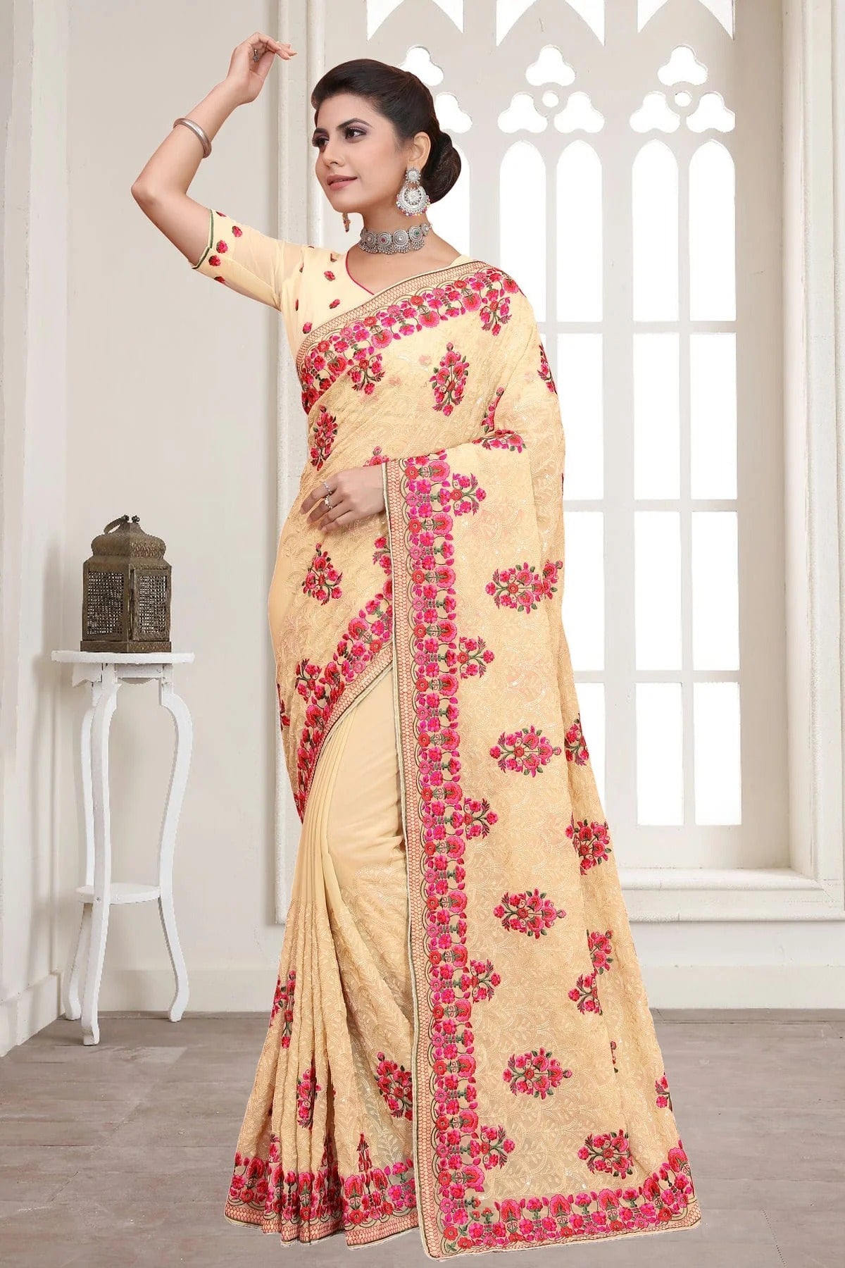 Beige Colour Georgette Saree SD1090776