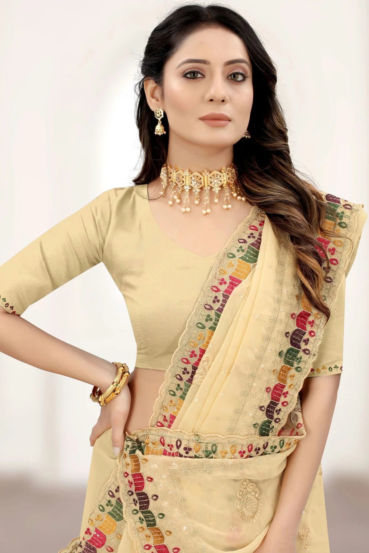 Beige Colour Georgette Saree SD1090932 A