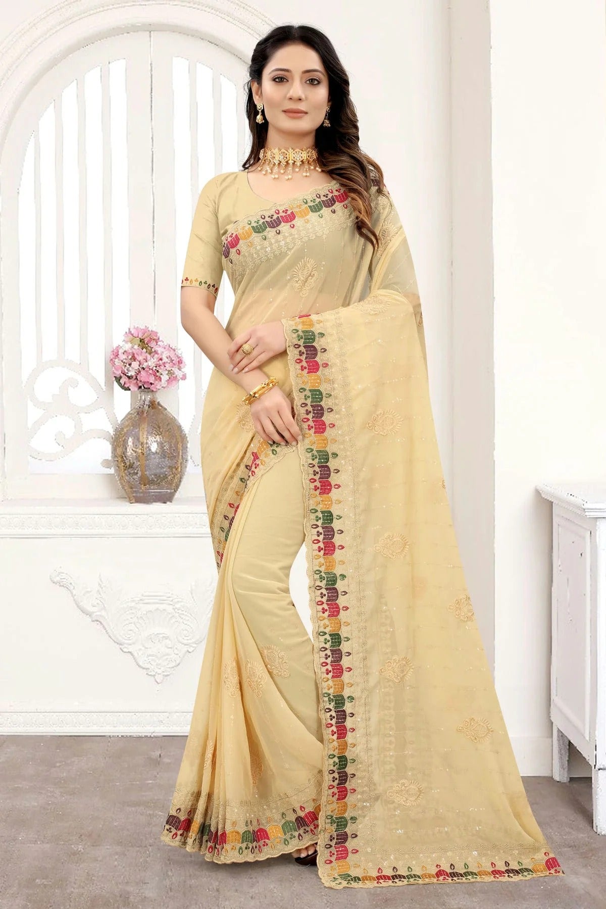 Beige Colour Georgette Saree SD1090932