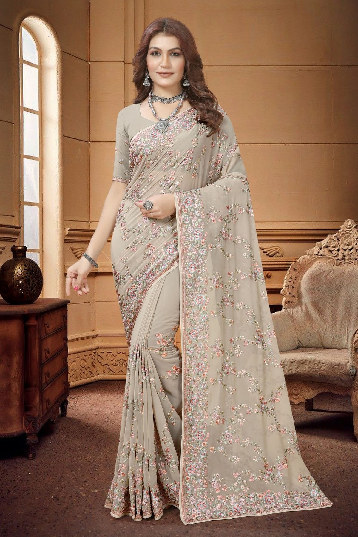 Beige Colour Georgette Saree SD1090937