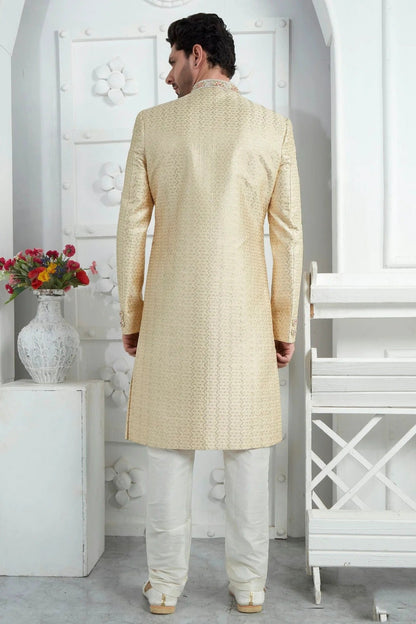 Beige Colour Georgette Sherwani With Churidar Pant SH1230076 B
