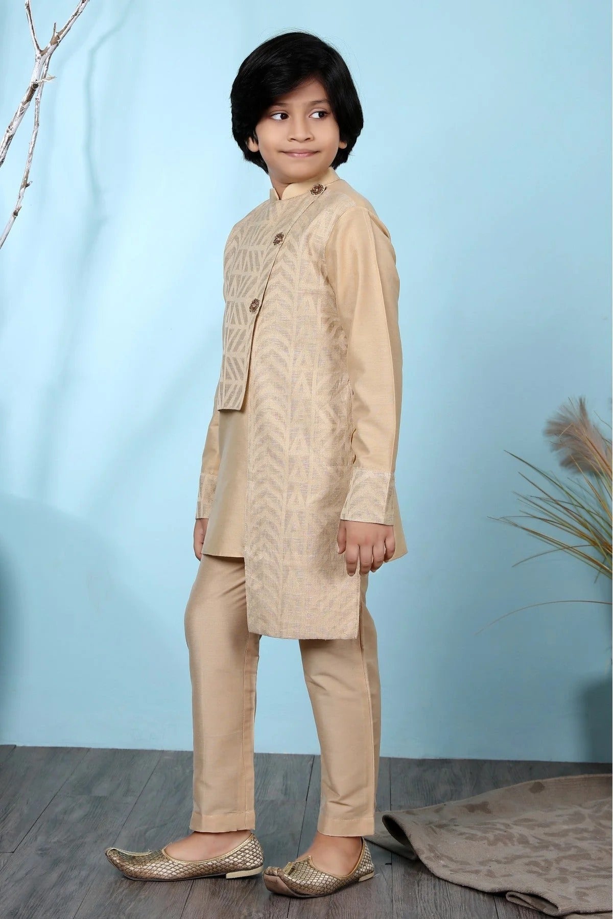 Beige Colour Handloom Silk Kurta Pajama BW1070070 A