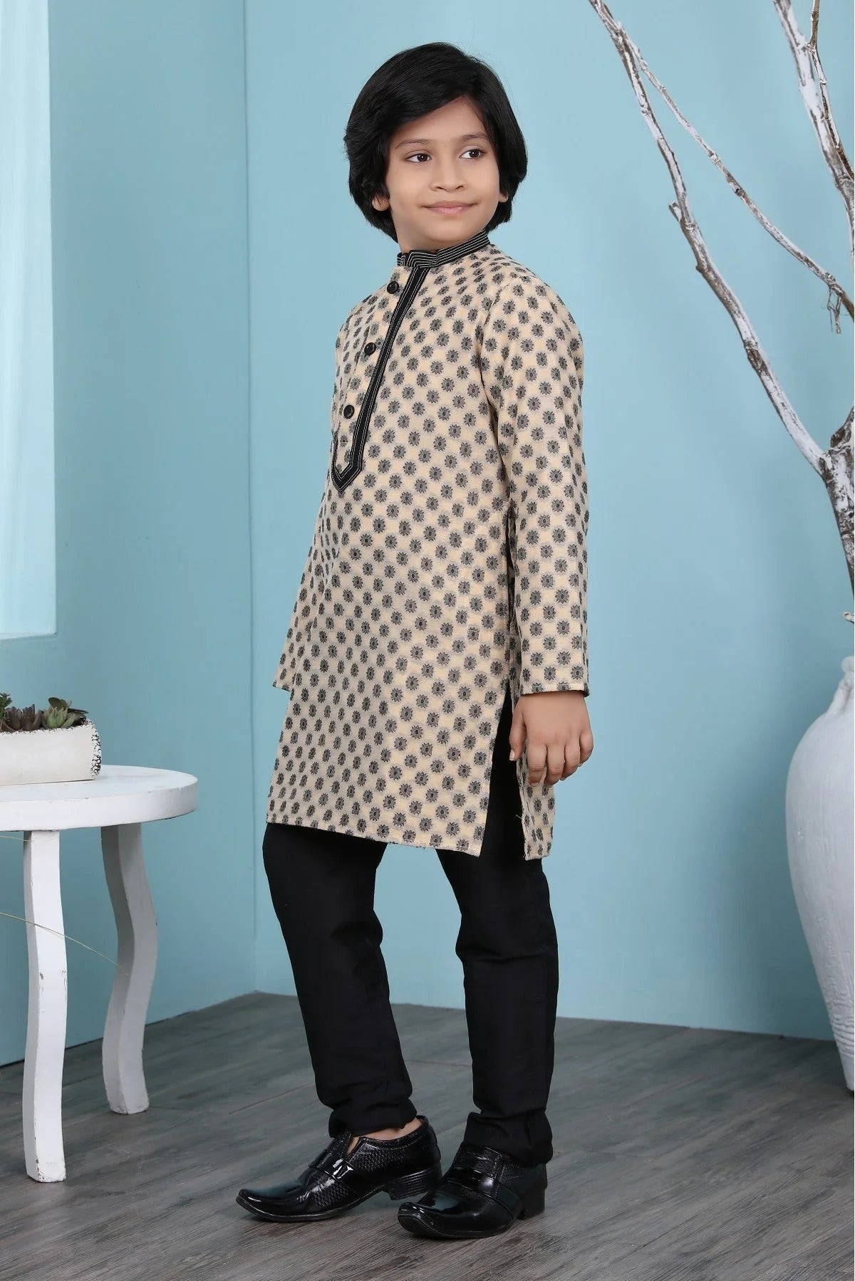 Beige Colour Handloom Silk Kurta Pajama BW1070083 A
