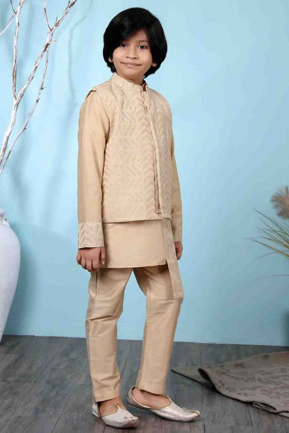 Beige Colour Handloom Silk Kurta Pajama With Jacket BW1070101 B