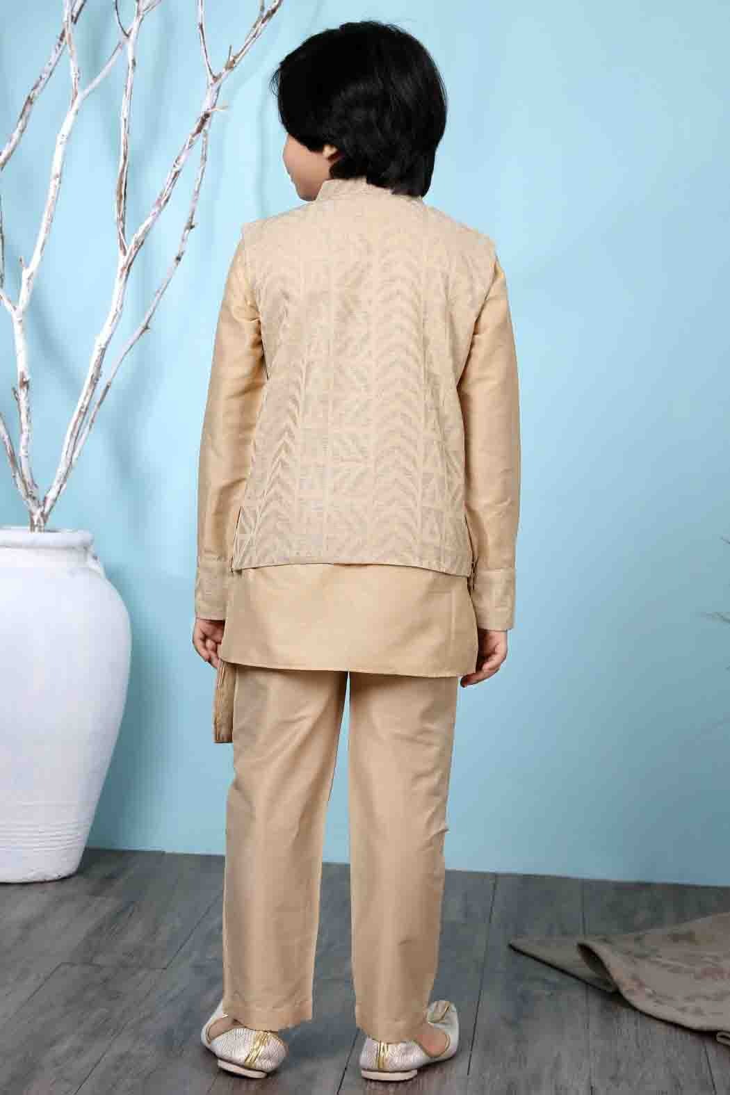 Beige Colour Handloom Silk Kurta Pajama With Jacket BW1070101 C