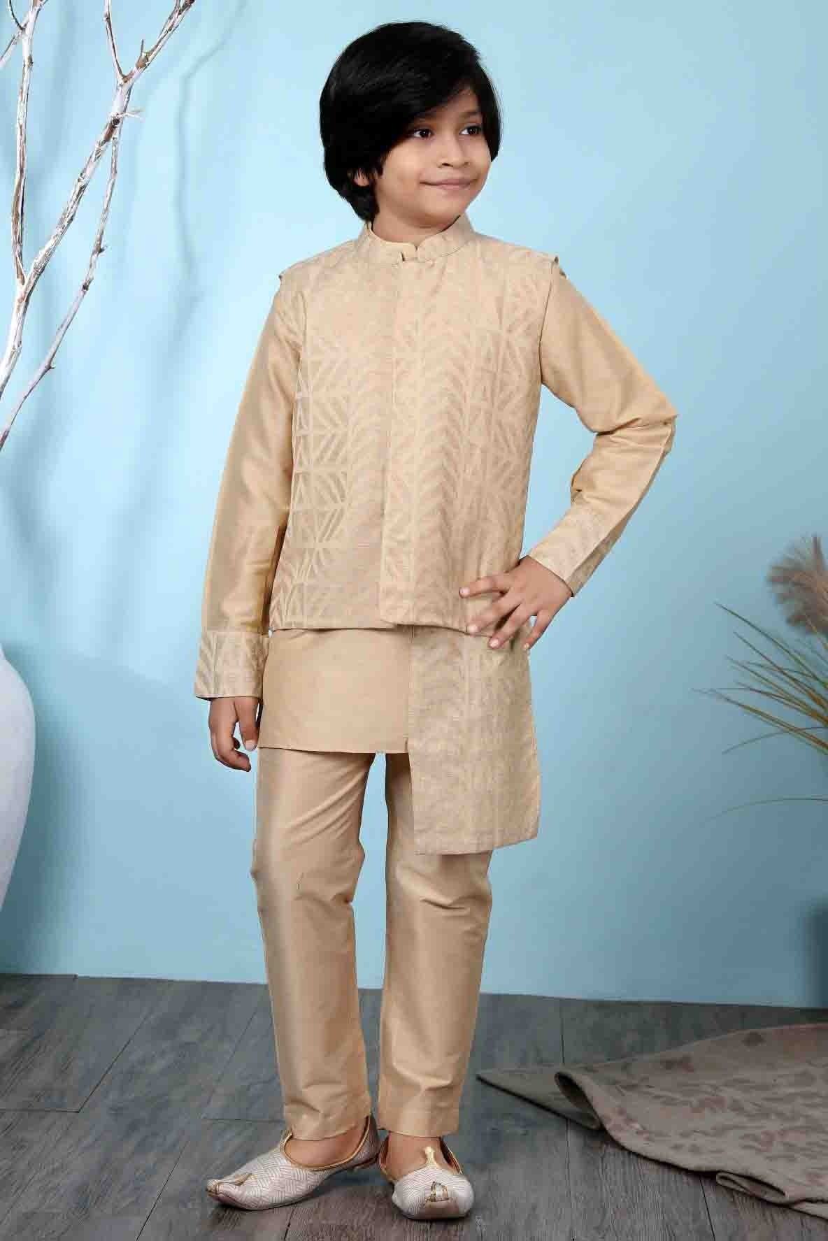 Beige Colour Handloom Silk Kurta Pajama With Jacket BW1070101